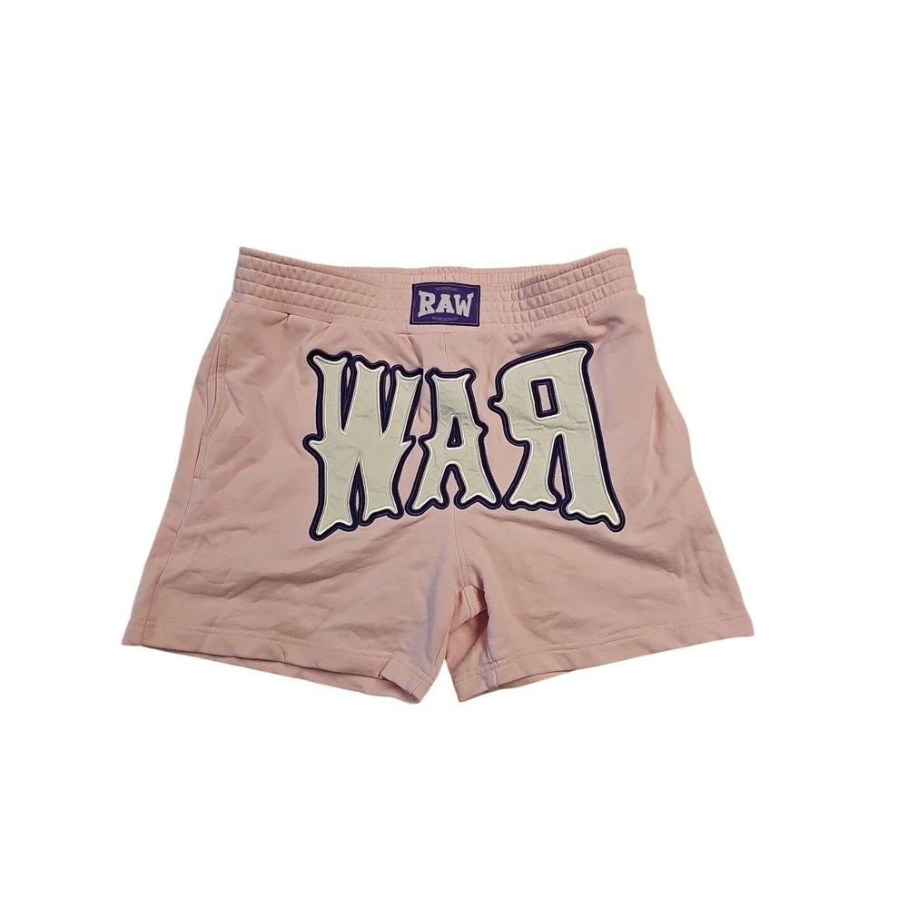 RawGear Mens Pink RAW Graphic Sweat Shorts Size L Los Angeles Streetwear Gym
